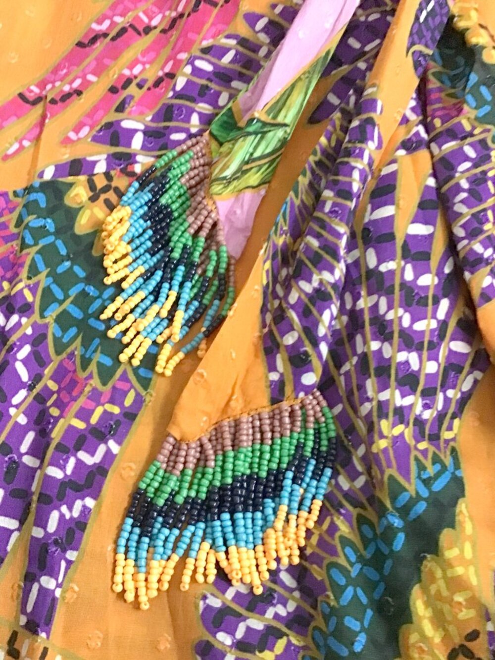 FARM RIO Mixed Prints Beaded Macaw Pink Foliage Midi Wrap Dress - Picture 12 of 15